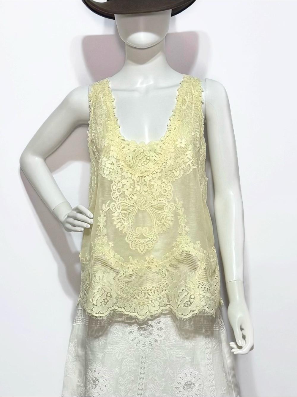 Zimmermann Boho pastel yellow lace top in linen | Size 1/S